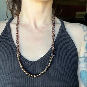 Vintage Garnet and Gold-Tone Beaded Necklace - Women Jewelry
